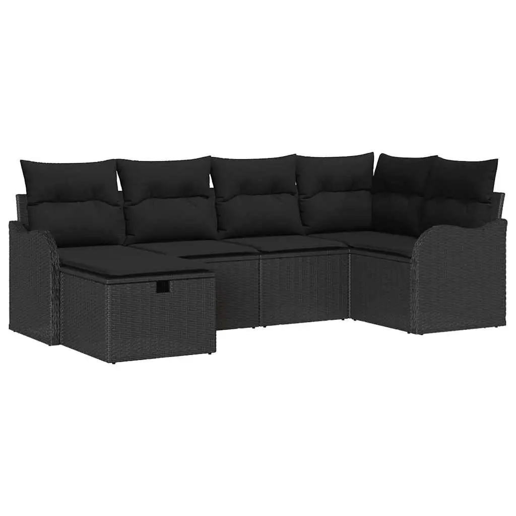 Outdoor Garden Sofa Set 6 Piece Modular Black Poly Rattan Patio Seating Lounge
