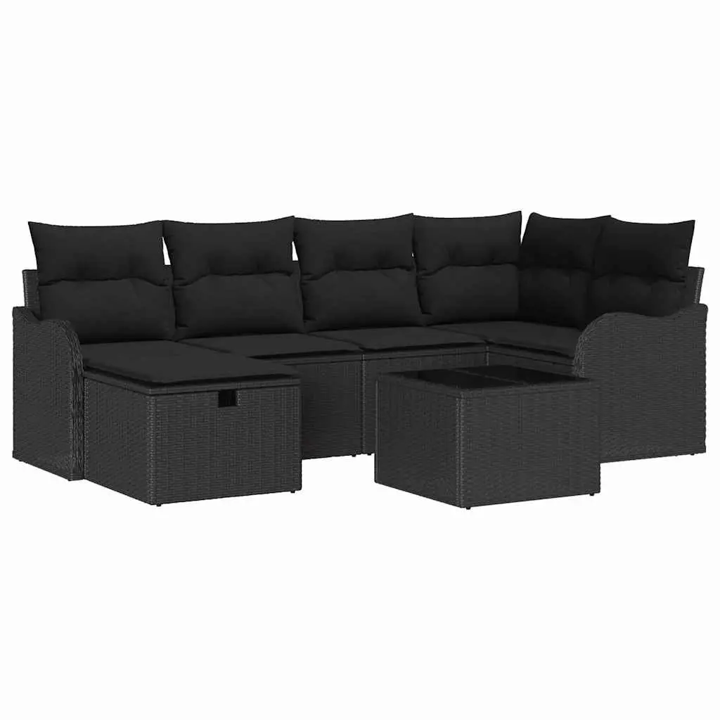 Outdoor Garden Sofa Set Modular Black Poly Rattan with Cushion 7 Pieces Patio