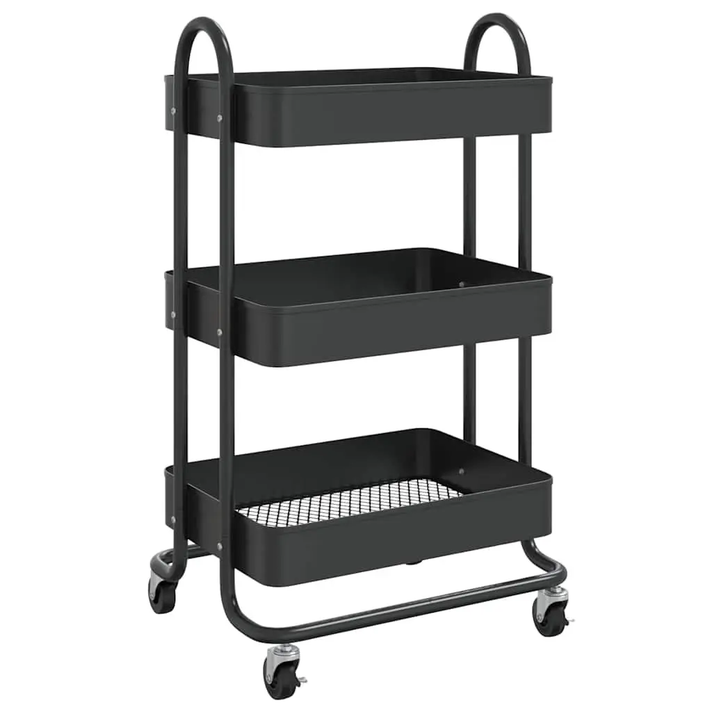 3-Tier Storage Trolley Organiser Mobile Cart Black Steel 43x34x79cm