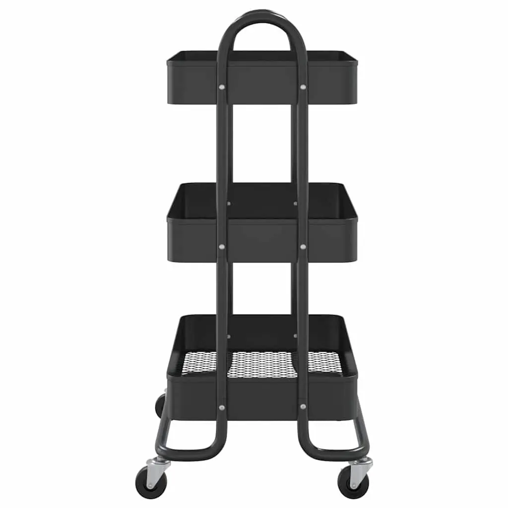 3-Tier Storage Trolley Organiser Mobile Cart Black Steel 43x34x79cm