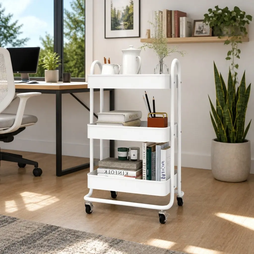 3-Tier Storage Trolley Organiser Mobile Cart White Steel 43 x 34 x 79 cm