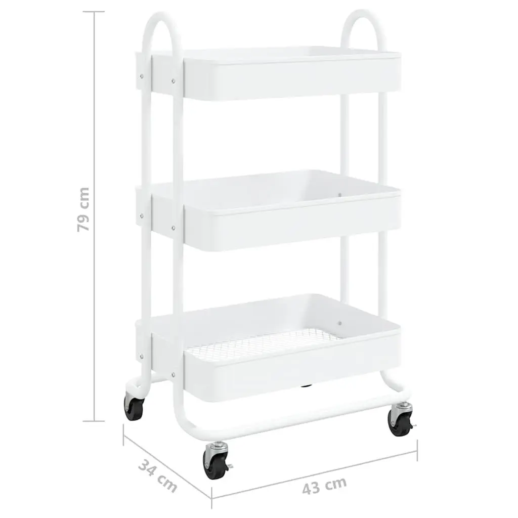 3-Tier Storage Trolley Organiser Mobile Cart White Steel 43 x 34 x 79 cm