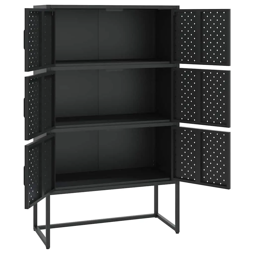 Storage Highboard Cabinet Black 6 Door Shelving Unit 80W x 35D x 135H cm