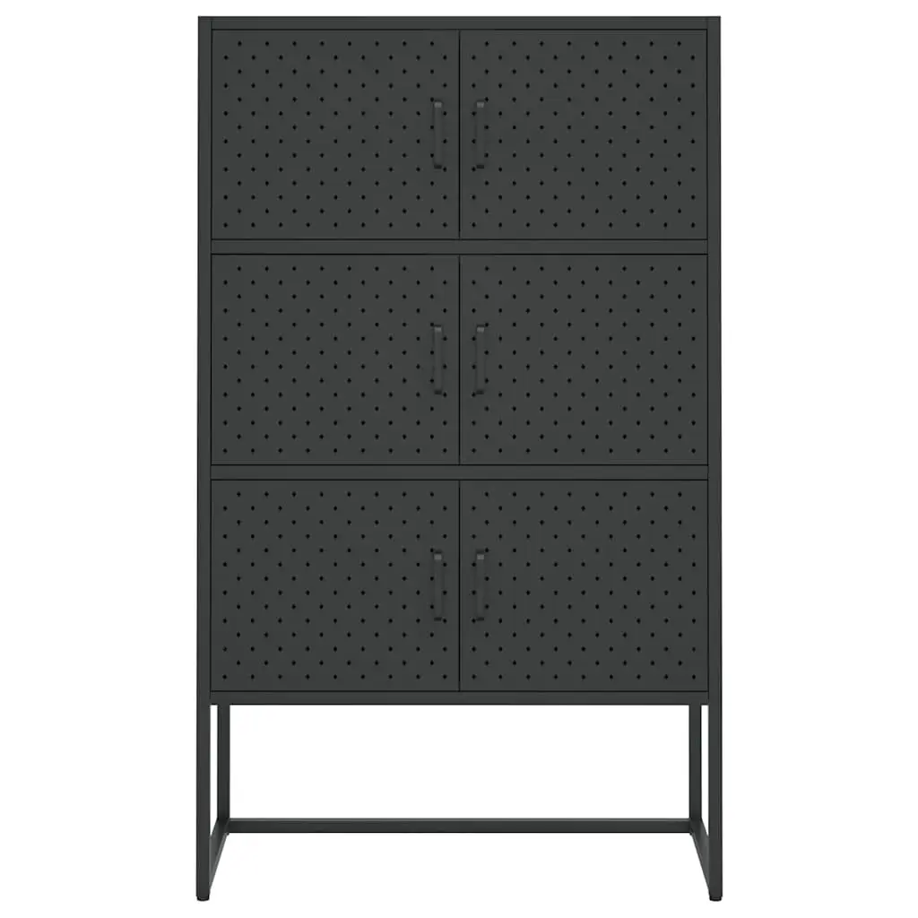 Storage Highboard Cabinet Black 6 Door Shelving Unit 80W x 35D x 135H cm