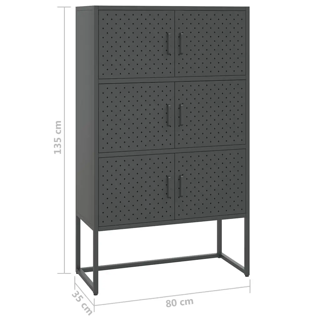 Highboard Storage Cabinet Anthracite 6 Door Display Unit Home Furniture 80 x 35 x 135 cm