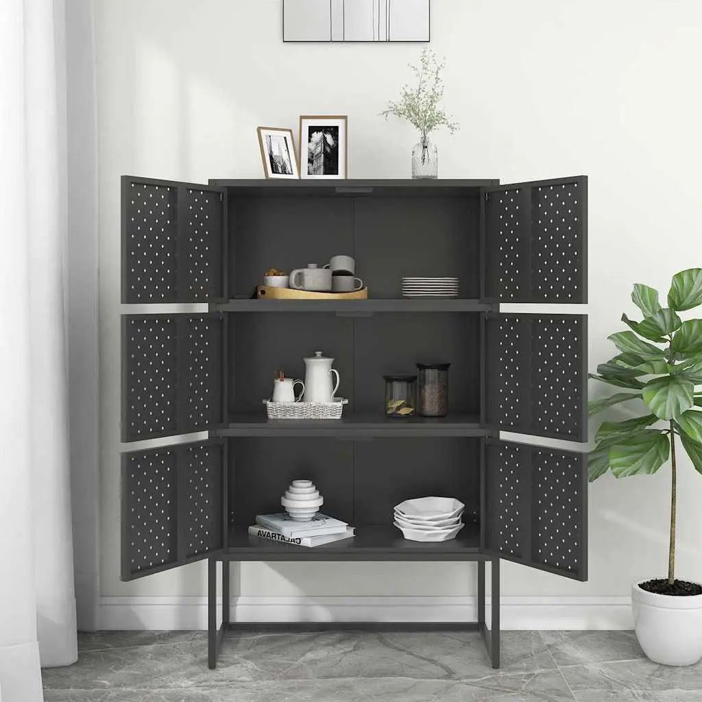 Highboard Storage Cabinet Anthracite 6 Door Display Unit Home Furniture 80 x 35 x 135 cm