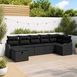 Value-Focused 7-Piece Black Poly Rattan Outdoor Set