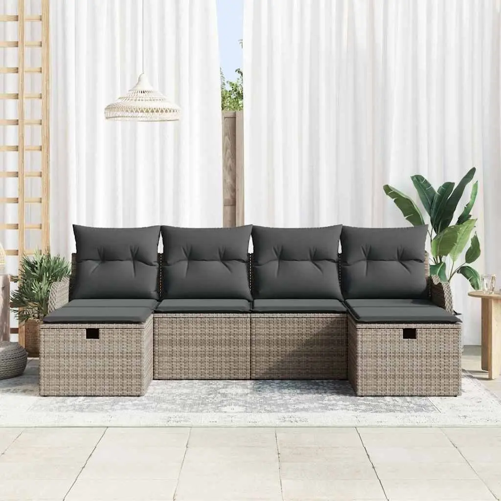 Outdoor Garden Sofa Set 6 Piece Modular Seating Grey Poly Rattan with Storage