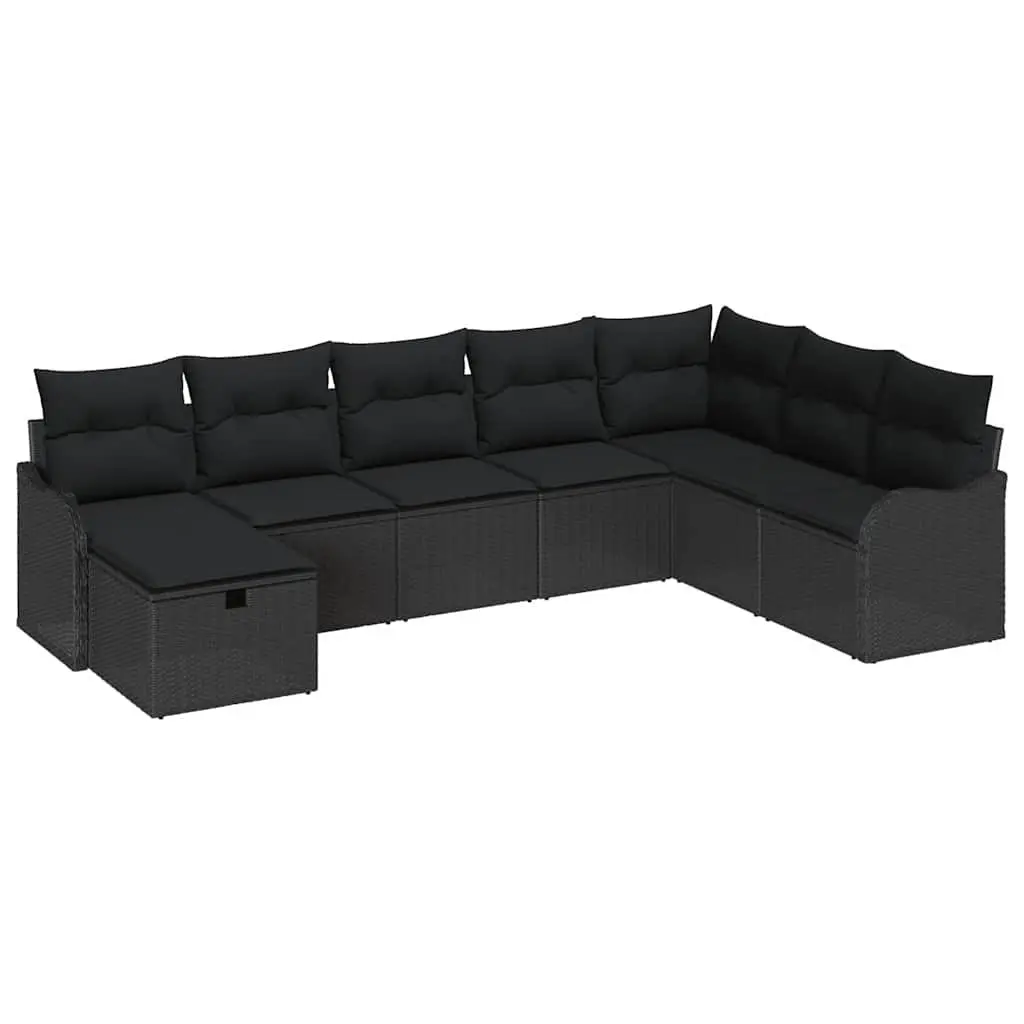 Outdoor Sofa Set Storage Black Poly Rattan Garden Patio Seating Furniture