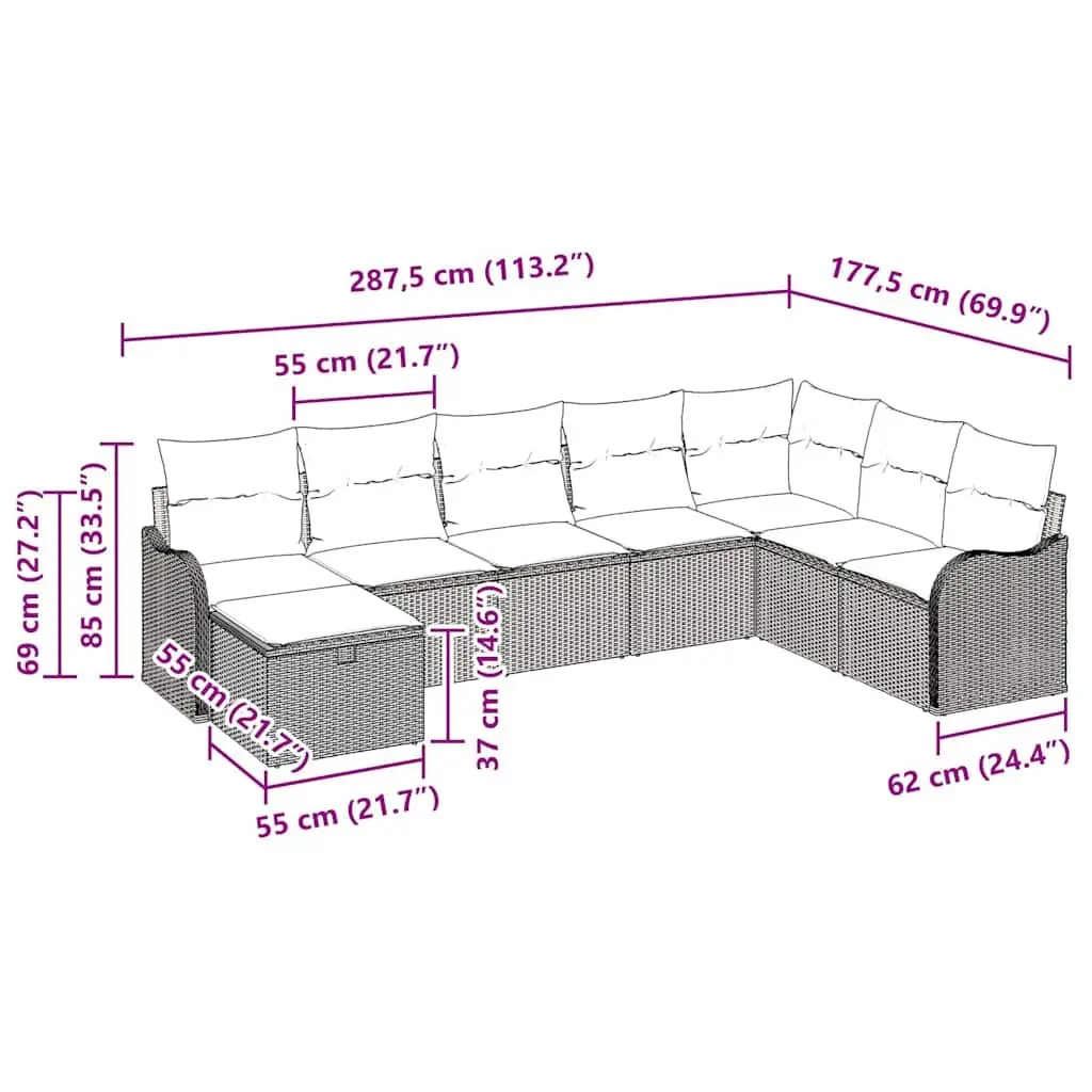 Outdoor Sofa Set Storage Black Poly Rattan Garden Patio Seating Furniture