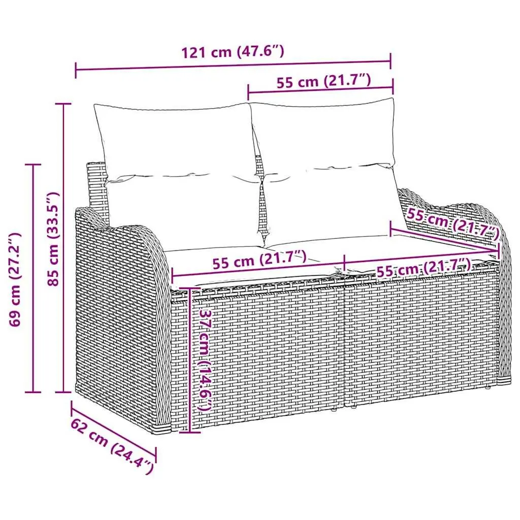 Outdoor Sofa Set Black Poly Rattan Garden Furniture with Storage Cushioned