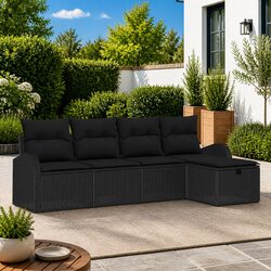 Outdoor Sofa Set Modular Garden Sectional with Storage Poly Rattan Black Steel