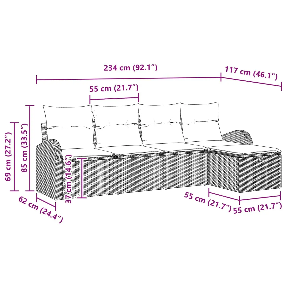 Modular Outdoor Sofa Set Sectional with Storage Black Poly Rattan Steel
