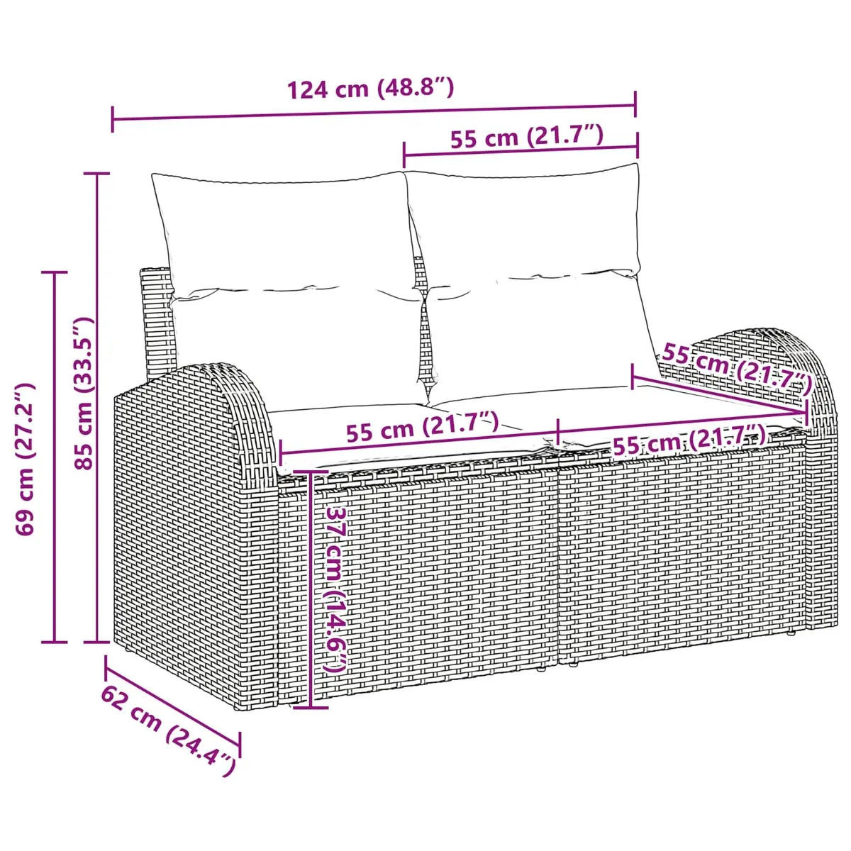 Modular Outdoor Sofa Set Sectional with Storage Black Poly Rattan Steel