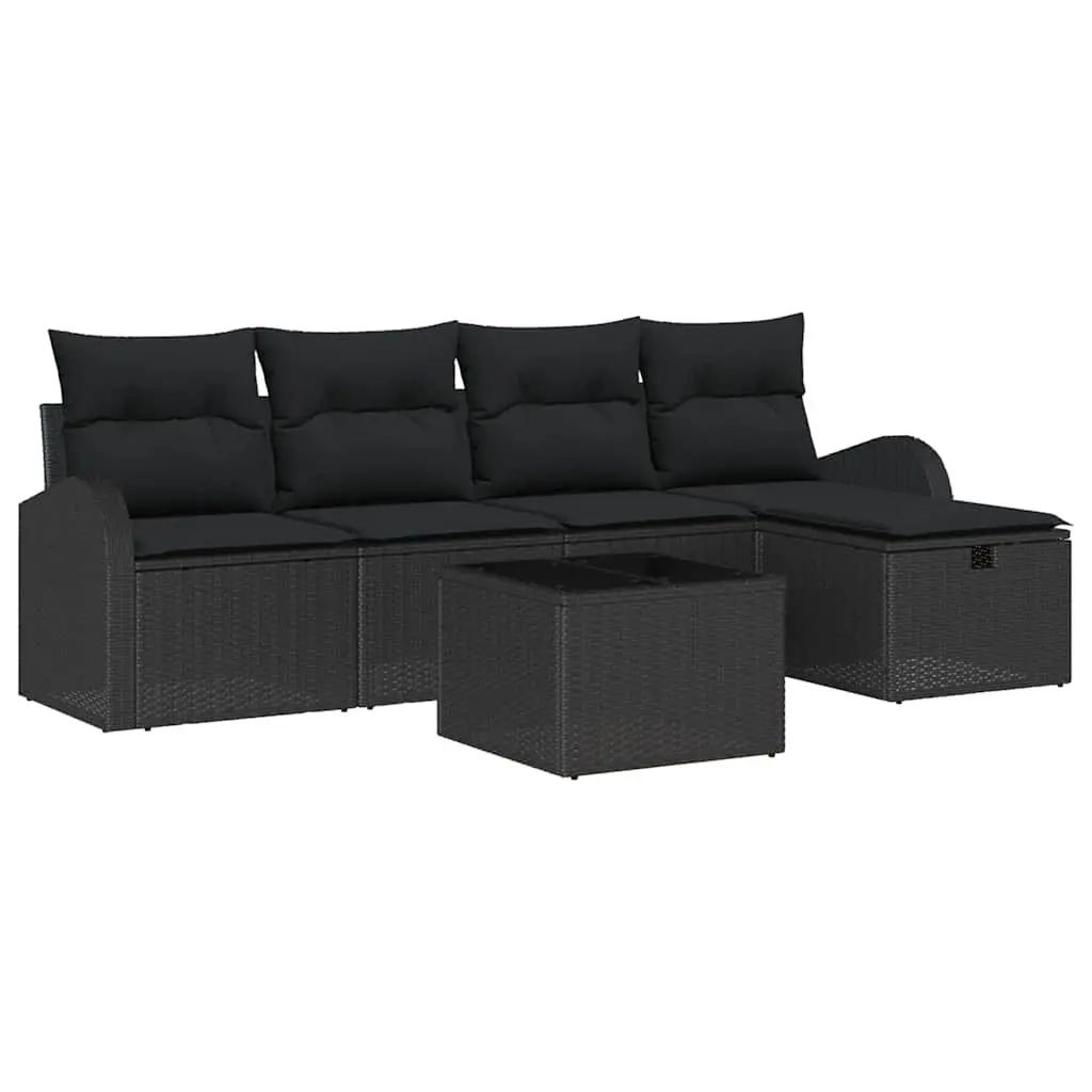 Modular Outdoor Sofa Set 6 Piece Sectional Black Poly Rattan for Garden and Terrace