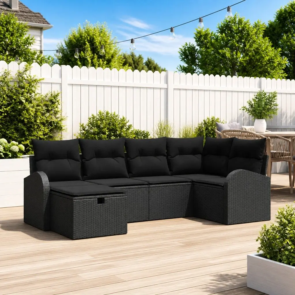 Outdoor Sofa Set Modular Lounge with Storage Black Poly Rattan