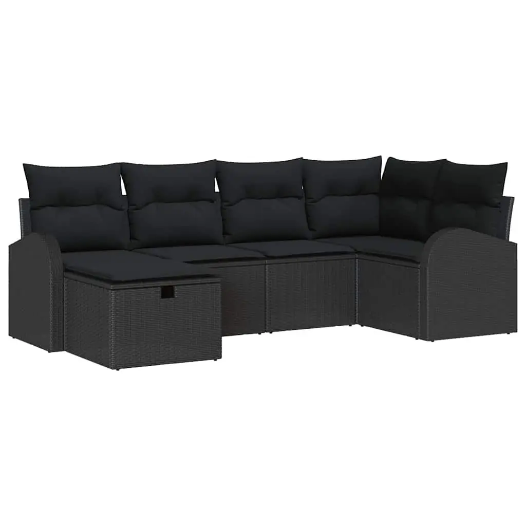 Outdoor Sofa Set Modular Lounge with Storage Black Poly Rattan