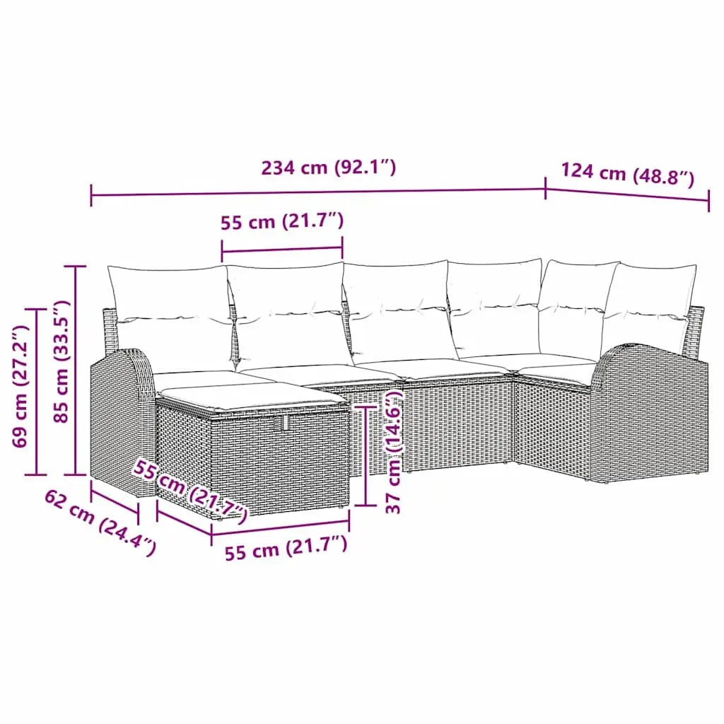 Outdoor Sofa Set Modular Lounge with Storage Black Poly Rattan