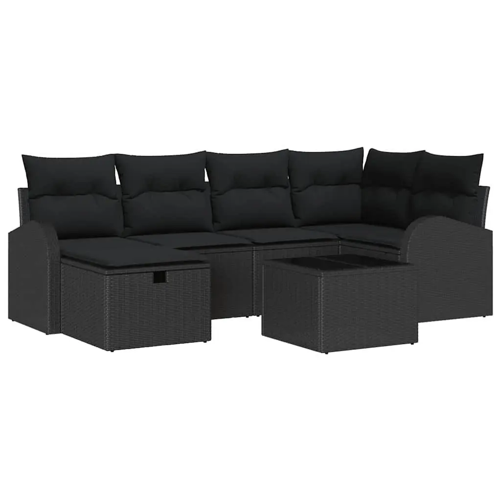Garden Sofa Set 7 Piece Black Outdoor Seating Poly Rattan Modular Lounge with
