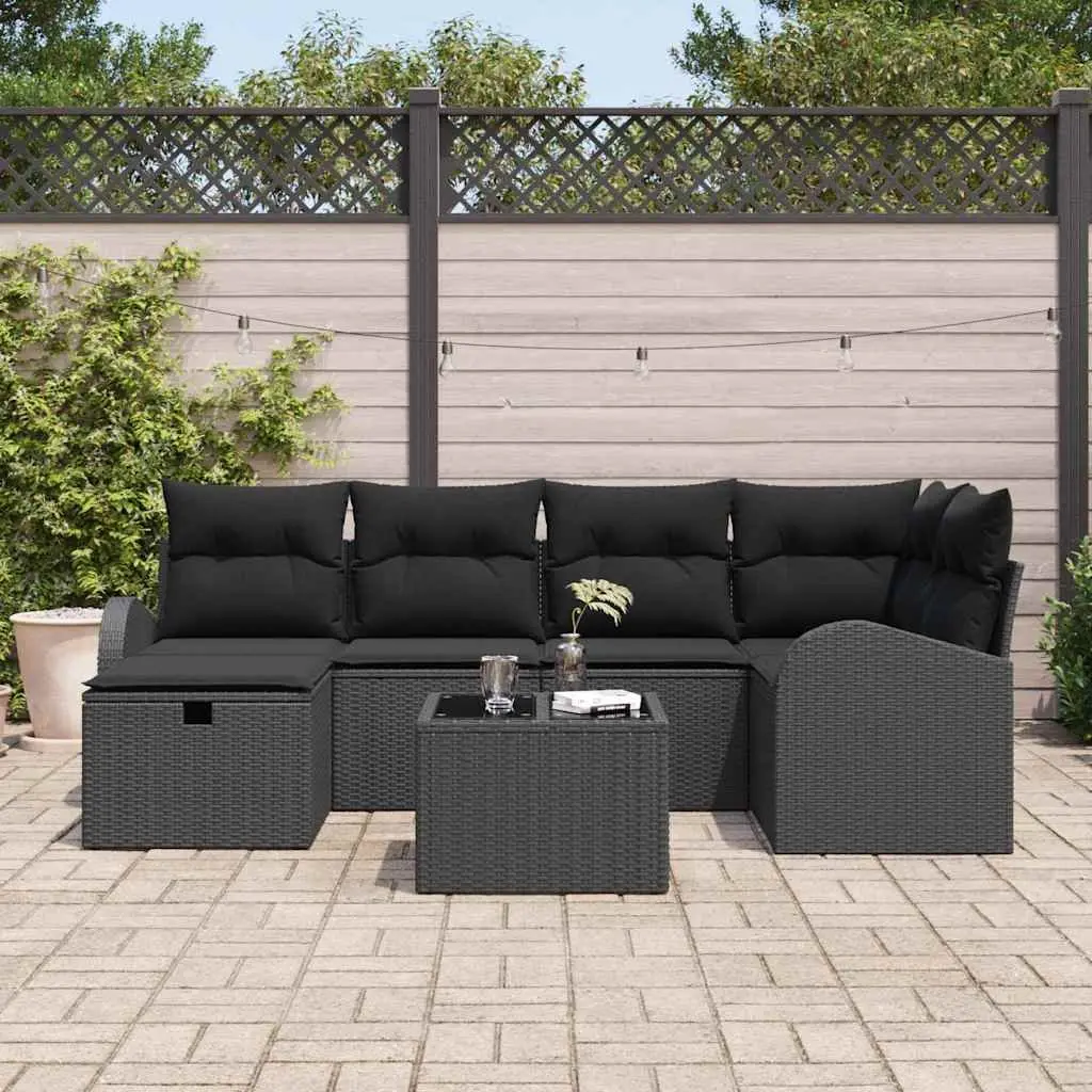 Garden Sofa Set 7 Piece Black Outdoor Seating Poly Rattan Modular Lounge with