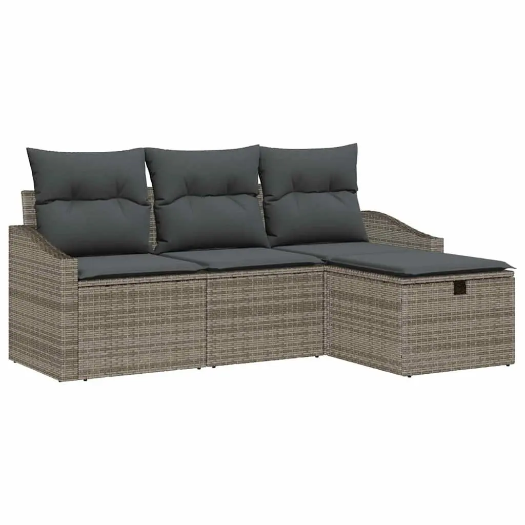 Outdoor Sofa Set 4 pcs Grey Poly Rattan Garden Furniture with Storage Cushion