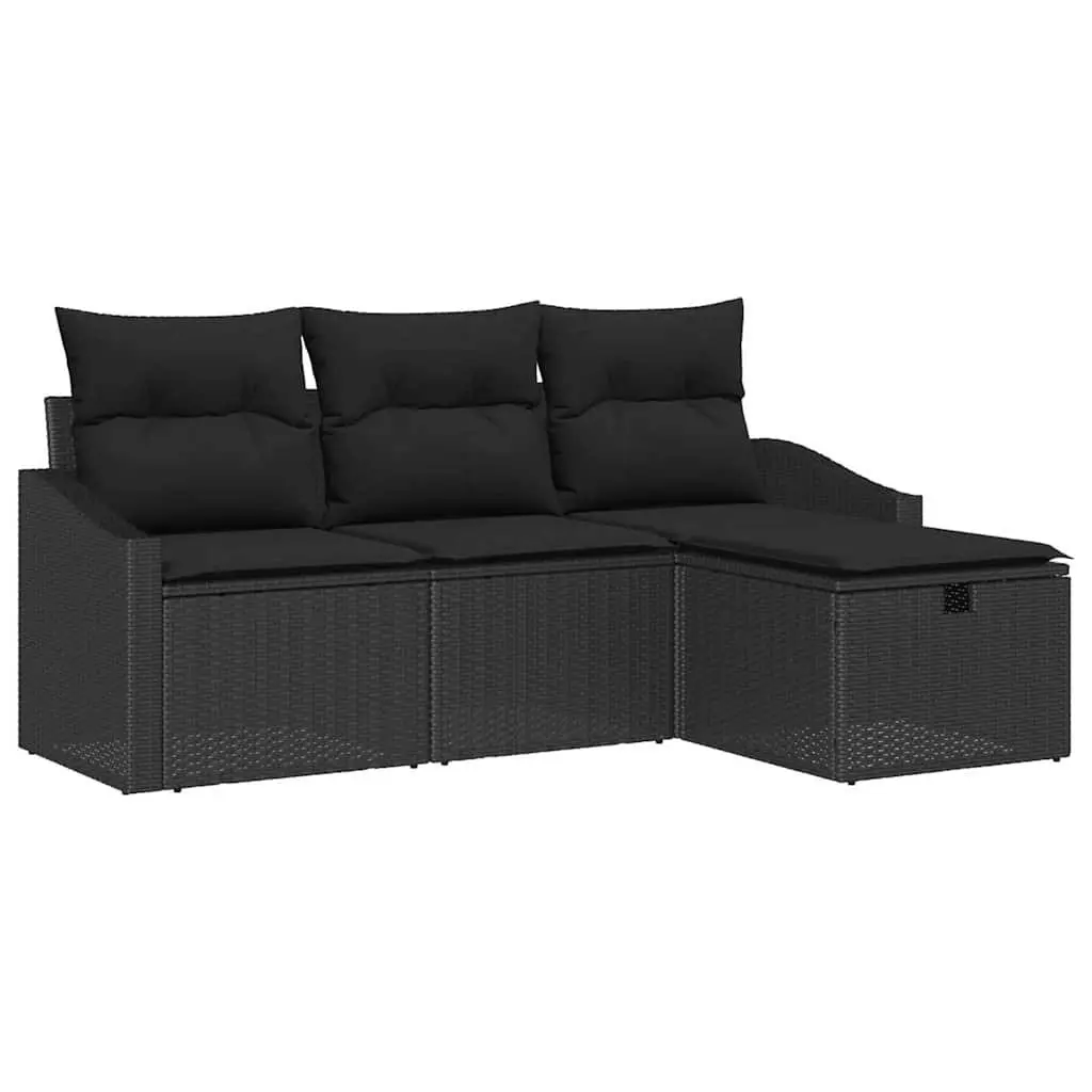Outdoor Sofa Set Modular Garden Furniture 4 Piece Poly Rattan Black with Storage