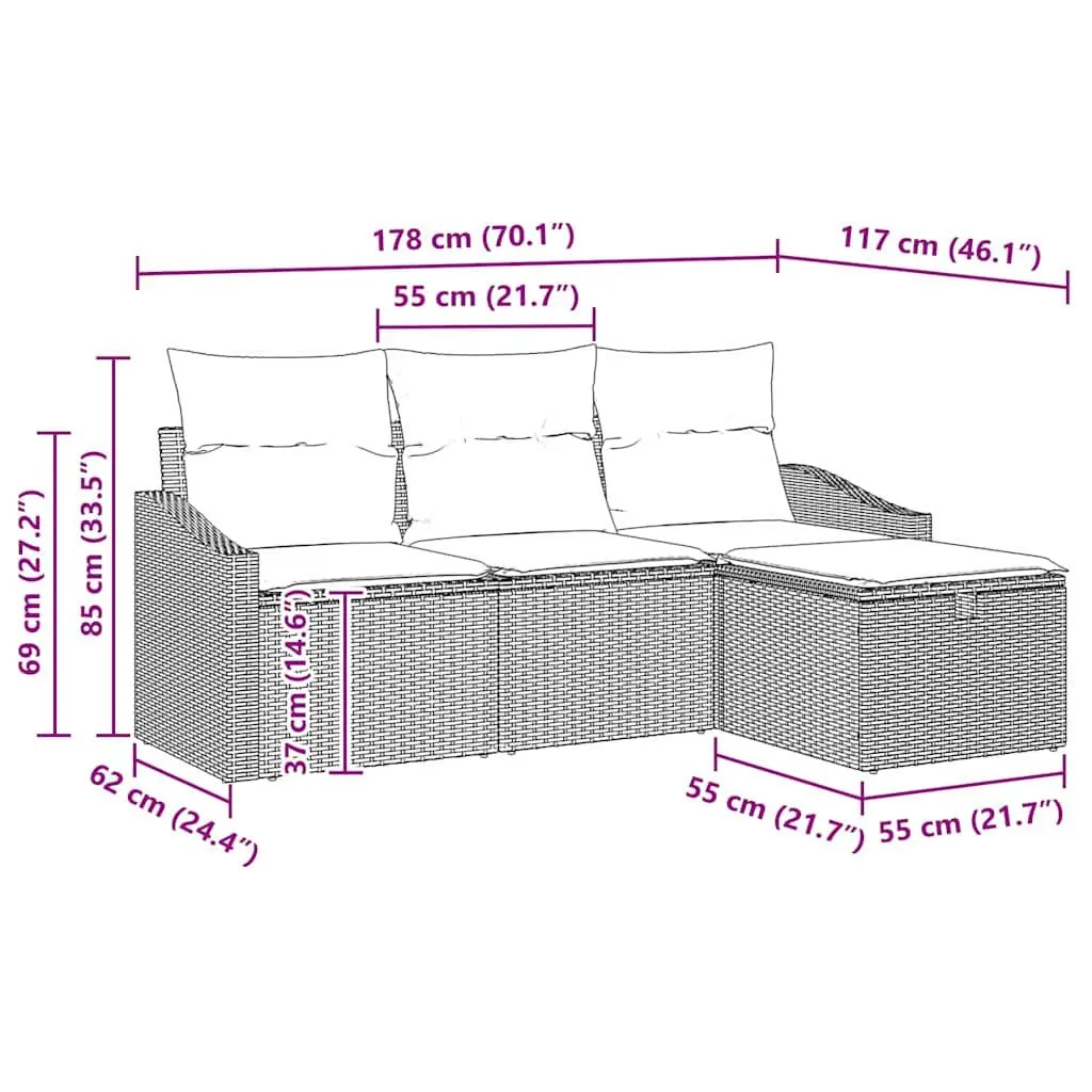 Outdoor Sofa Set Modular Garden Furniture 4 Piece Poly Rattan Black with Storage