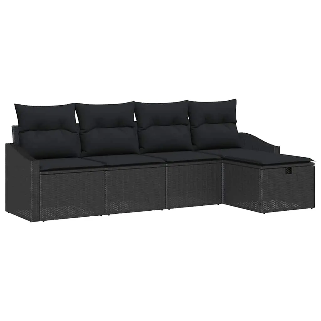 Modular Outdoor Sofa Set 5 Piece Garden Furniture Black with Storage Cushions