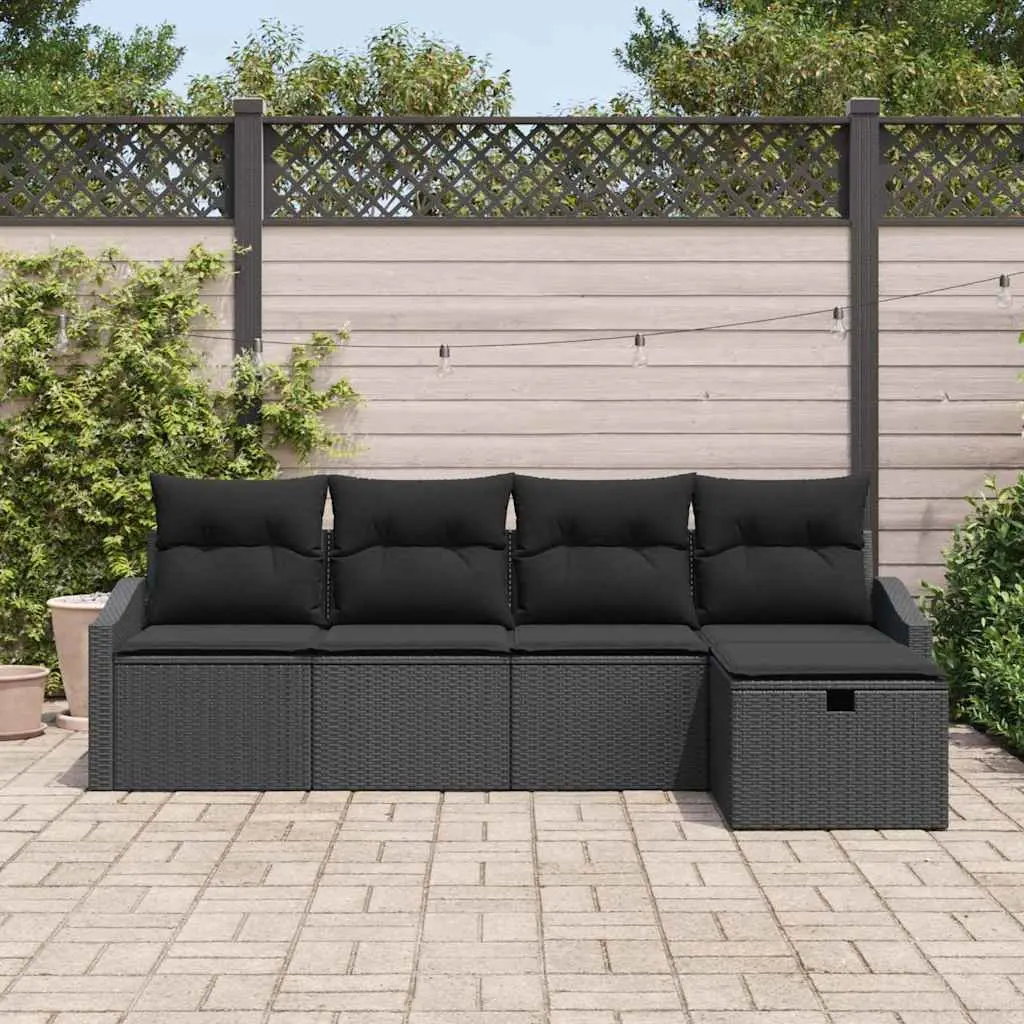 Modular Outdoor Sofa Set 5 Piece Garden Furniture Black with Storage Cushions