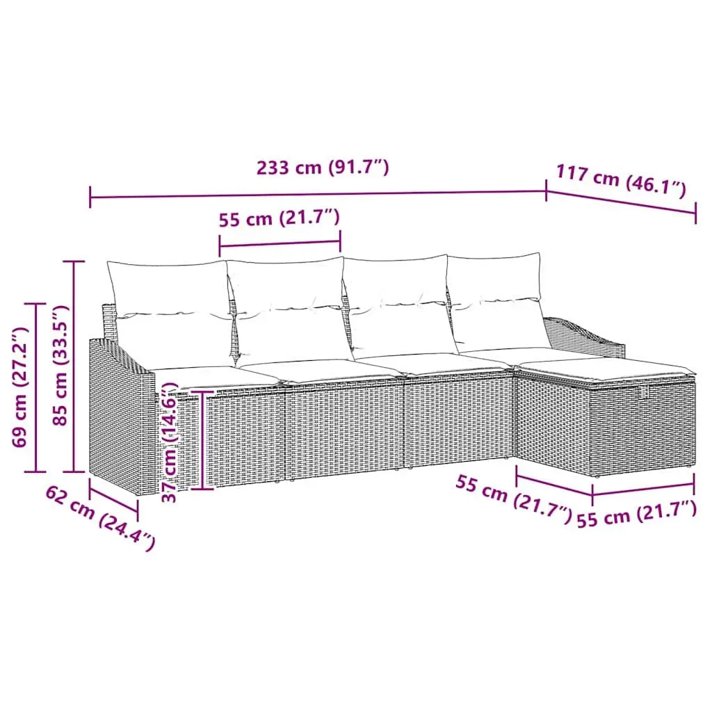 Modular Outdoor Sofa Set 5 Piece Garden Furniture Black with Storage Cushions