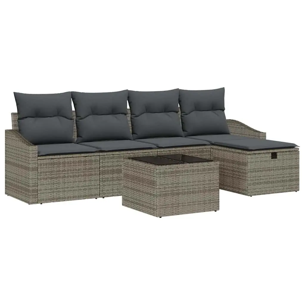 Garden Sofa Set with Storage Grey Poly Rattan Modular Outdoor Furniture Cushions