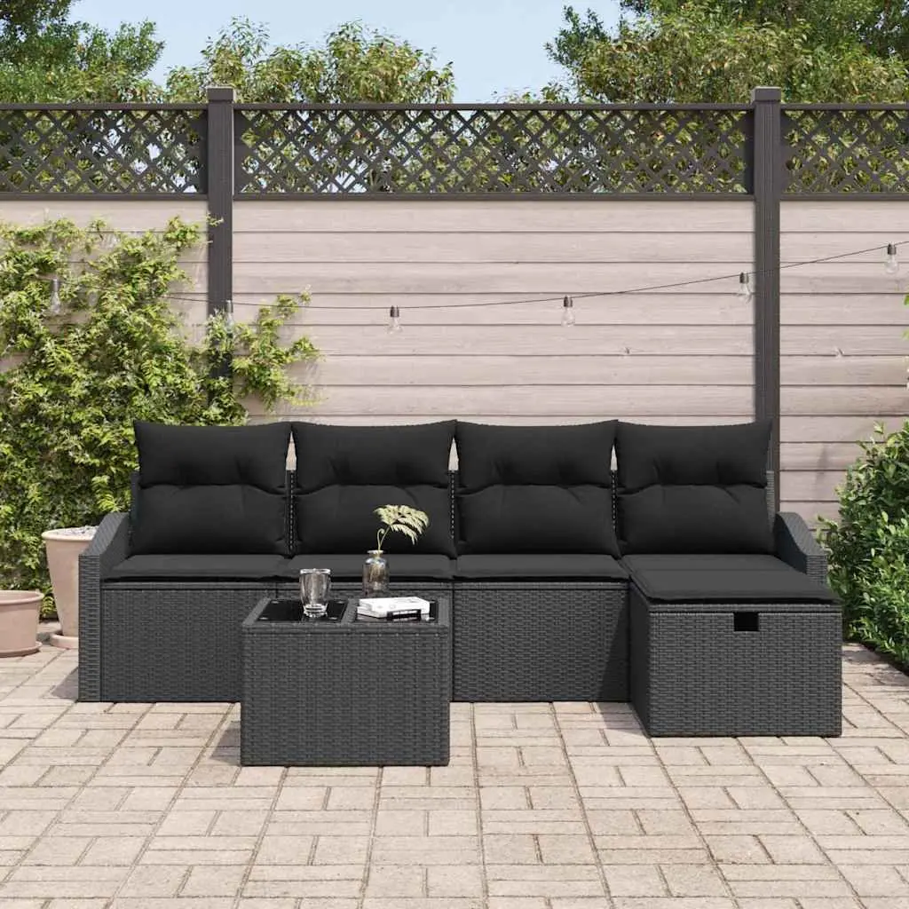 Modular Outdoor Sofa Set 6 Piece Garden Furniture with Storage Black Poly Rattan