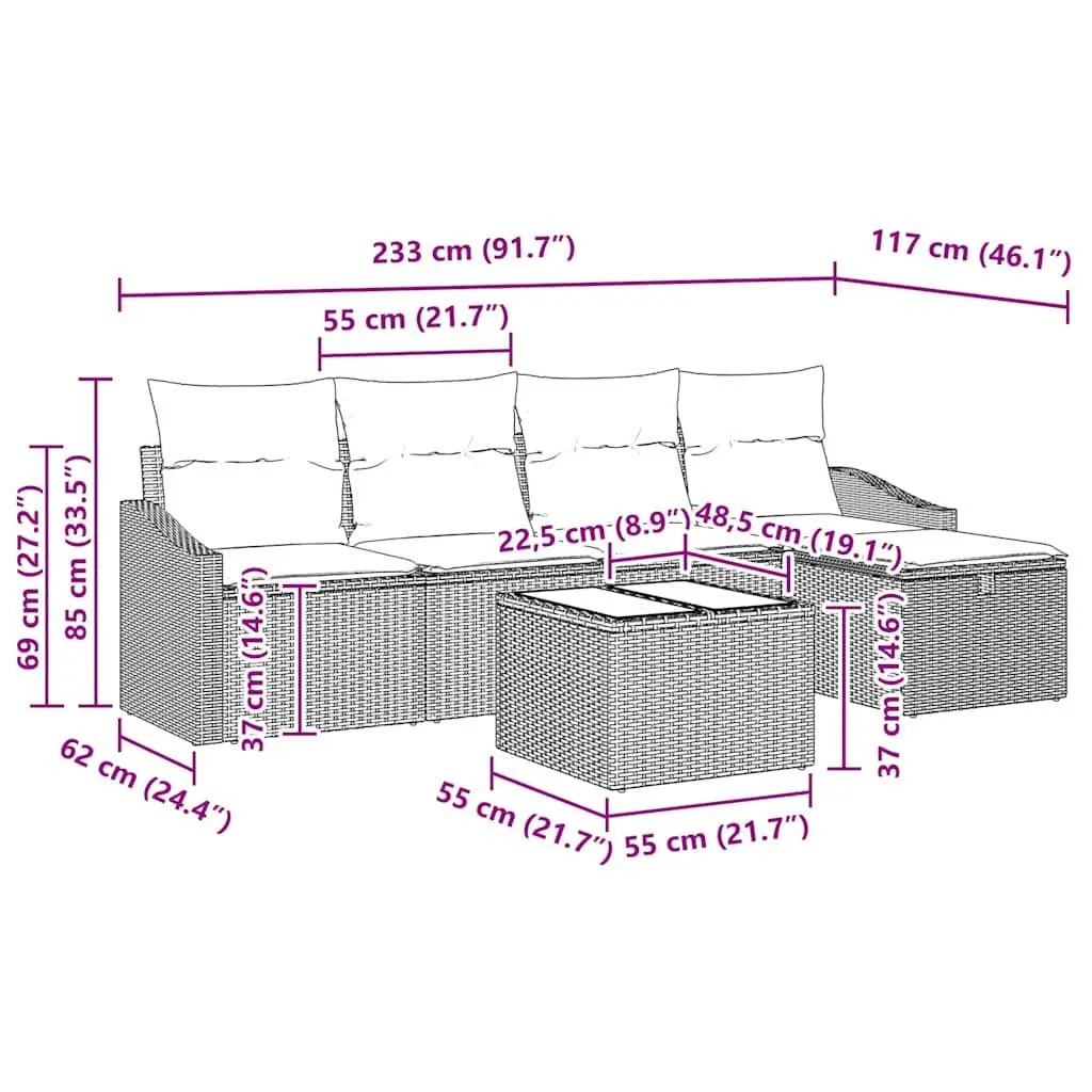 Modular Outdoor Sofa Set 6 Piece Garden Furniture with Storage Black Poly Rattan