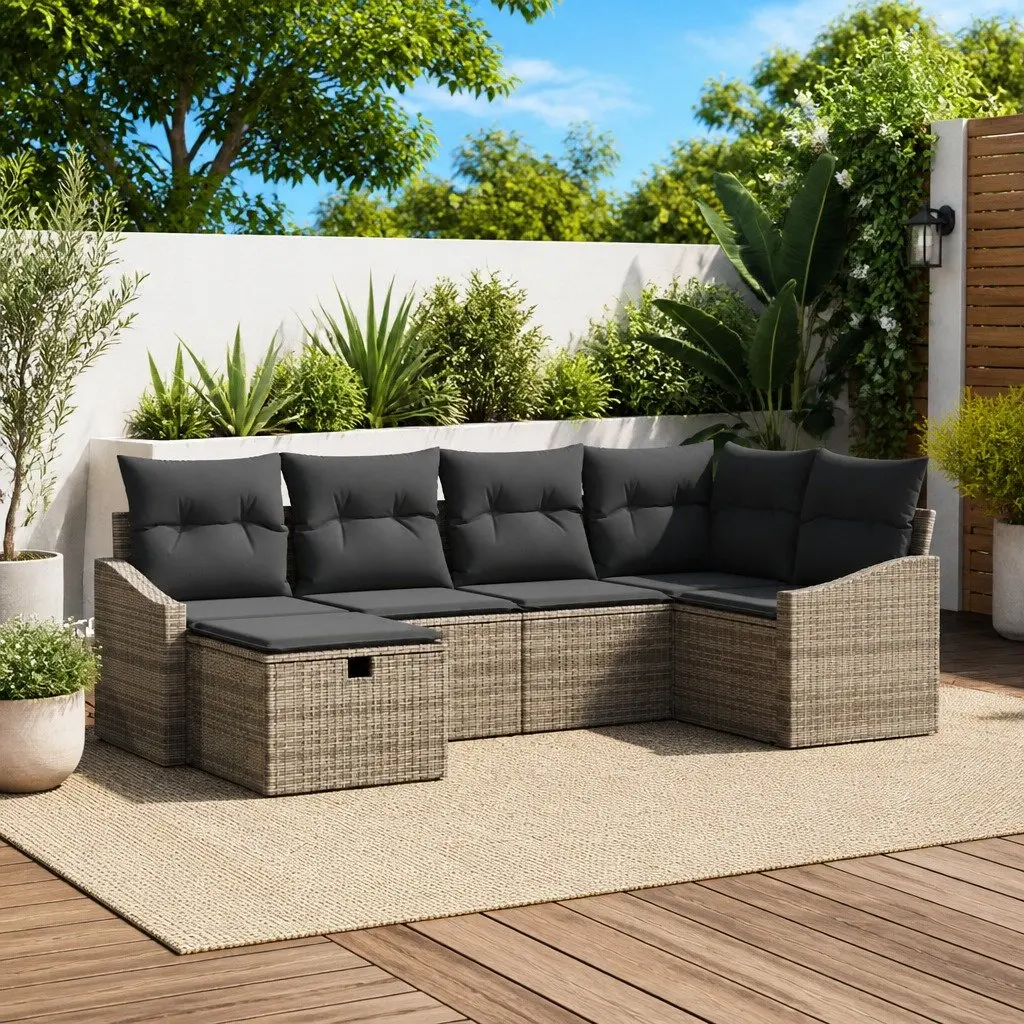 Outdoor Sofa Set Modular Seating with Storage Grey Poly Rattan