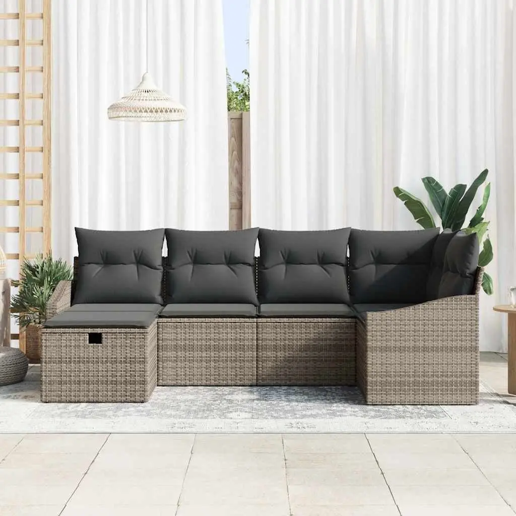 Outdoor Sofa Set Modular Seating with Storage Grey Poly Rattan