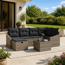 Grey Poly Rattan Outdoor Sofa Set with Comfort and Storage