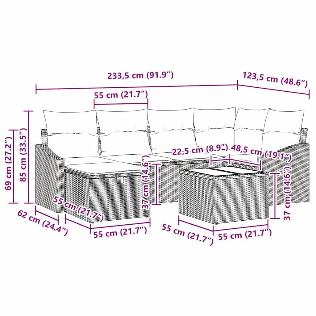 Outdoor Sofa Set Modular Seating with Storage Black Poly Rattan