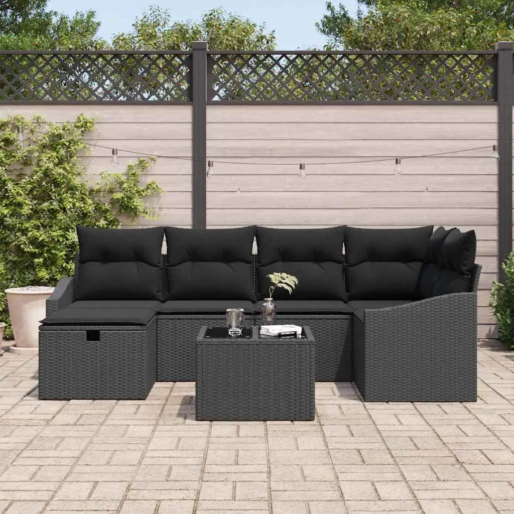 Outdoor Sofa Set Modular Seating with Storage Black Poly Rattan