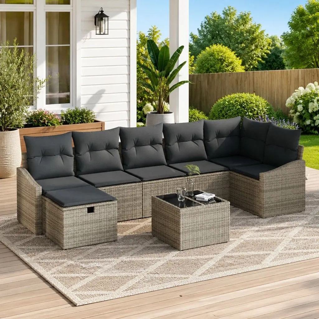 Grey Modular Outdoor Sofa Set with Cushions
