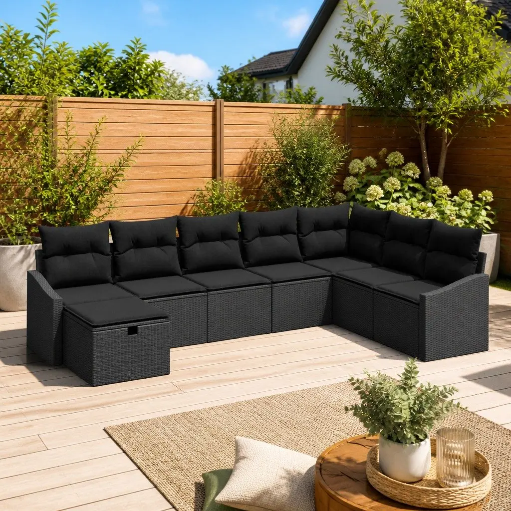 Garden Sofa Set 8pcs Poly Rattan Modular Outdoor Lounge Grey Patio Furniture