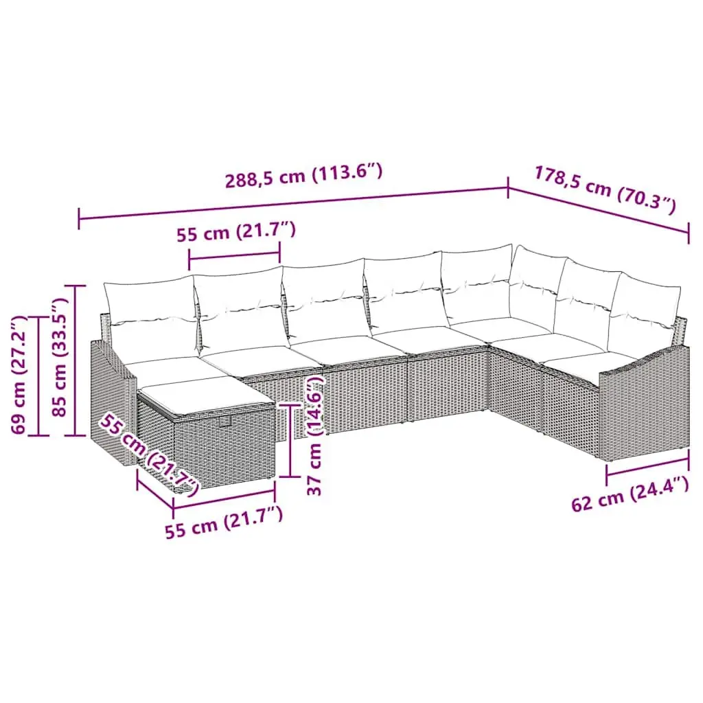 Garden Sofa Set 8pcs Poly Rattan Modular Outdoor Lounge Grey Patio Furniture