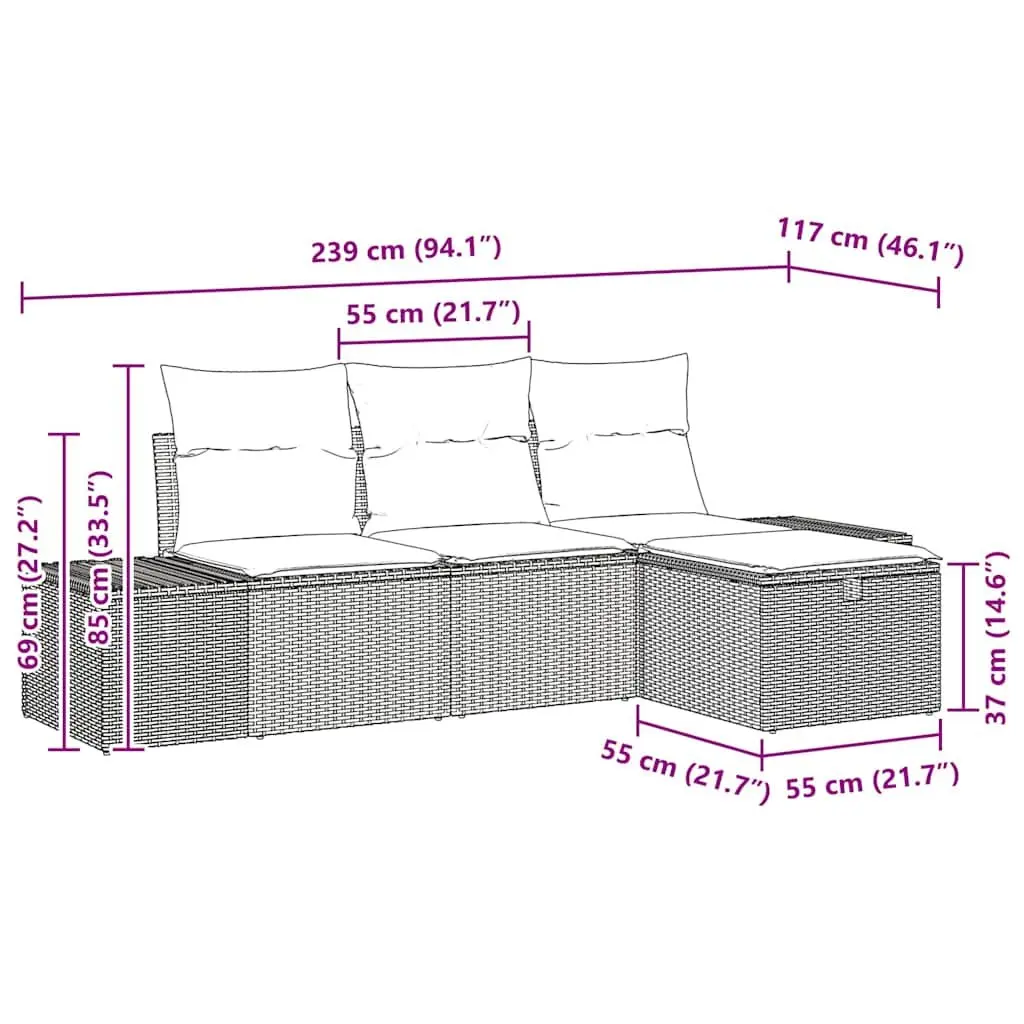 Modular Garden Sofa Set 4 Piece Outdoor Use Poly Rattan Black