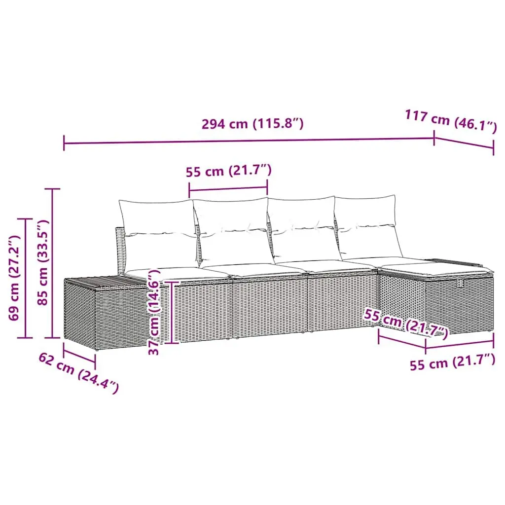 Modular 5 pcs Black Garden Sofa Set