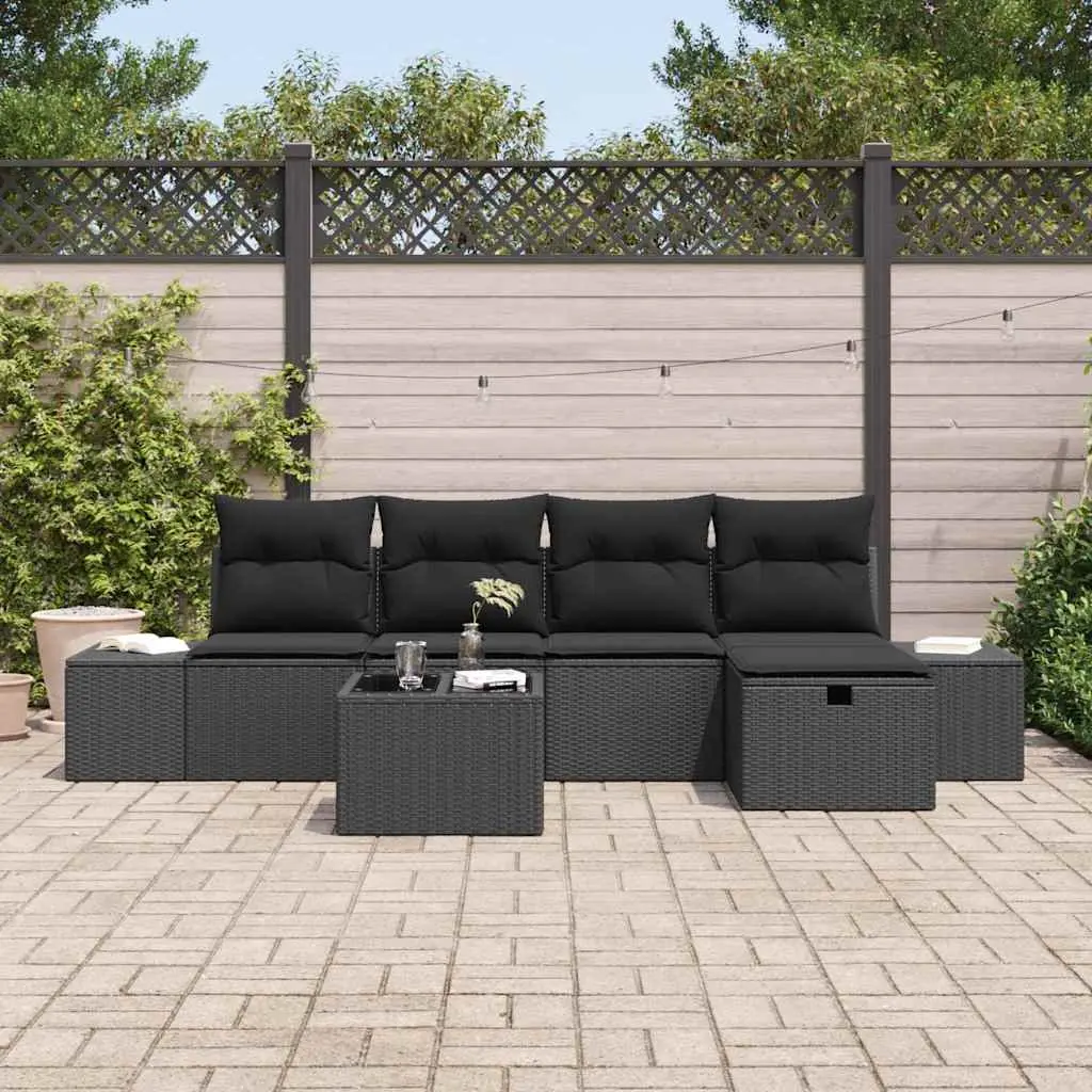 6-Piece Black Modular Garden Sofa Set