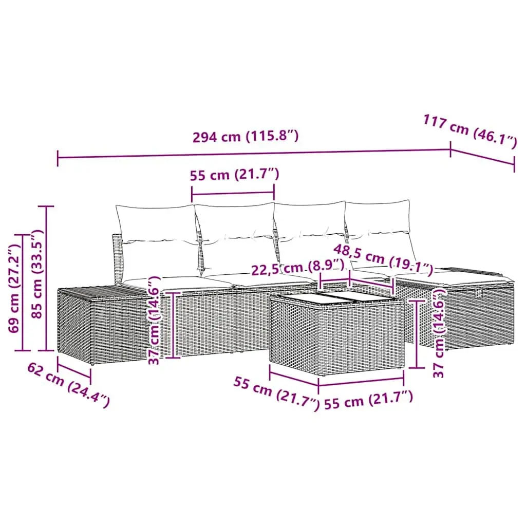 6-Piece Black Modular Garden Sofa Set