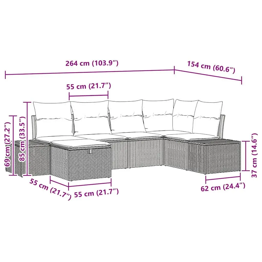 6-Piece Garden Sofa Set with Cushions