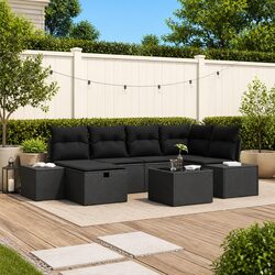 Reliable 7-Piece Black Garden Sofa Set with Comfort
