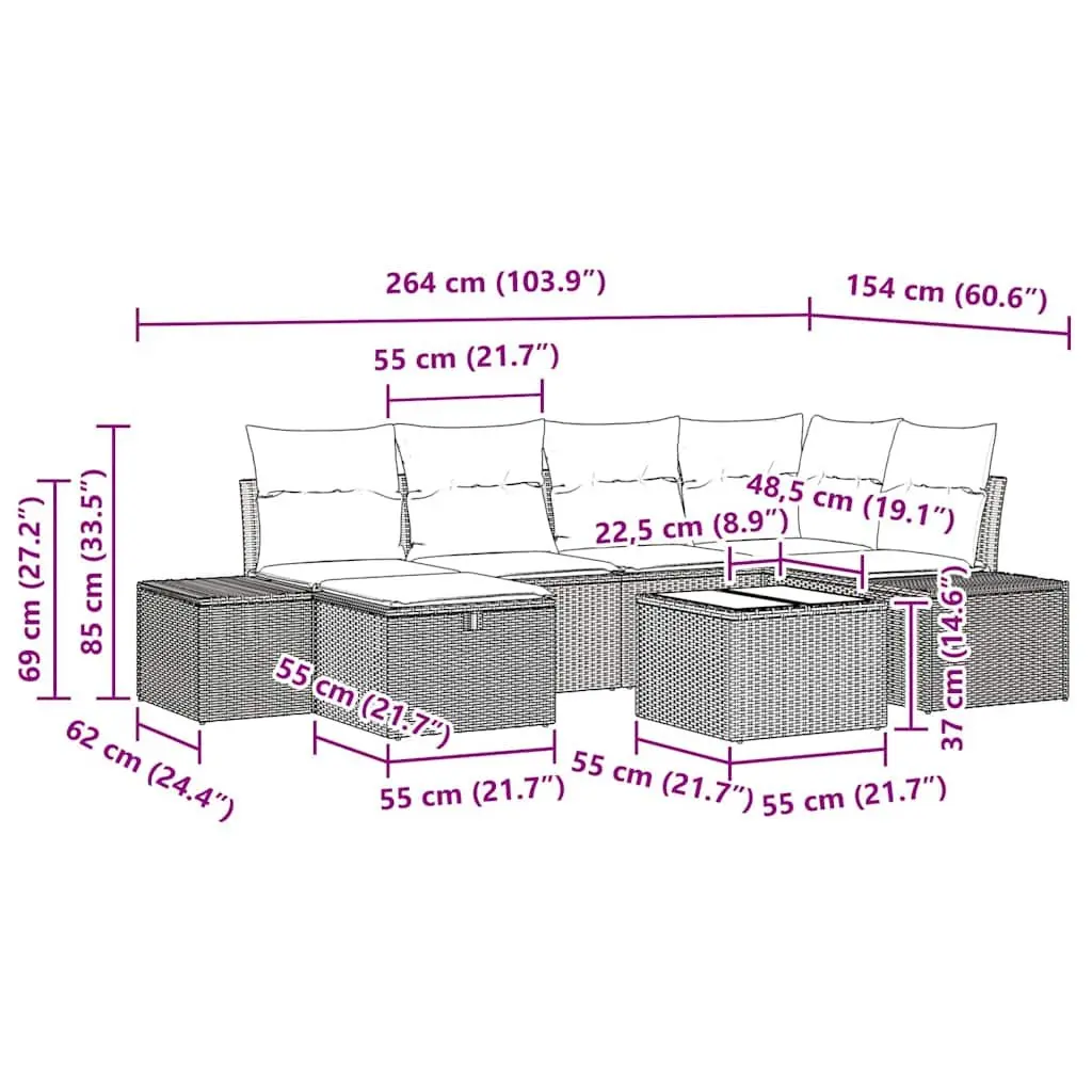 Garden Sofa Set Modular Outdoor Furniture 7 Piece Black Poly Rattan with Cushions
