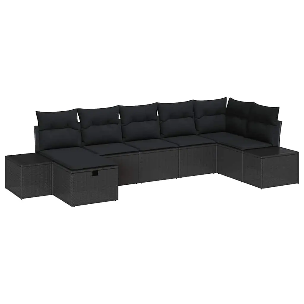 Garden Sofa Set 7 Piece Outdoor Furniture Black Poly Rattan with Cushions