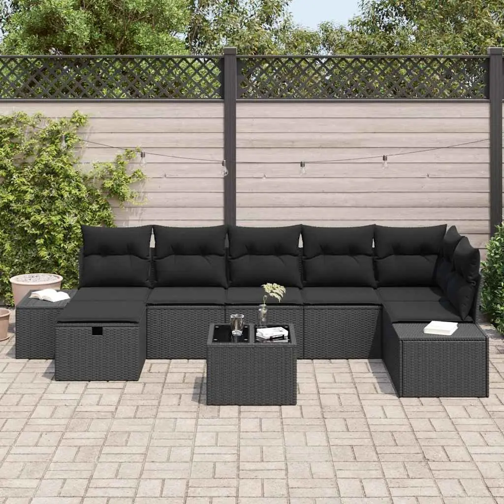 Outdoor Sofa Set 8 Piece Modular Lounge Furniture Black Poly Rattan with Cushions